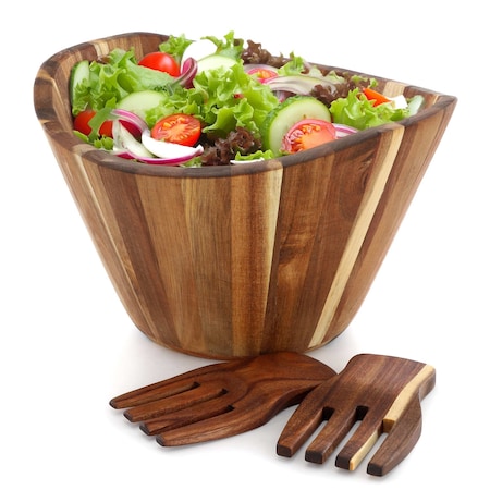 Megachef Large Acacia Wood Salad Bowl with Serving Utensils MC-WBOWL1
