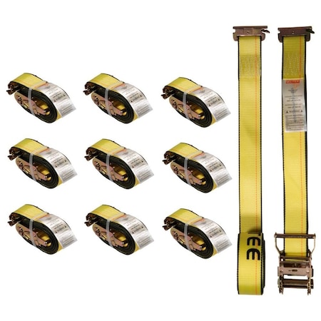 Mytee Products 10 Pc 2ft' x 12ft E Track Ratchet Straps with Spring E-Fittings, 4000 lbs - Yellow, 10PK ETKRS12x10