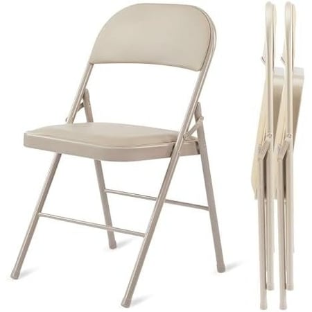 Simple Deluxe YSSOA Folding Chairs with Padded Vinyl Cushion Seats and Durable Metal Frame, Vinyl Kahki, 2PK 3A88FNCHARFOLDTANX2