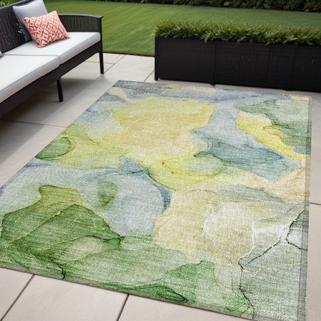 Homeroots 5' X 8' Yellow Abstract Washable Non Skid Indoor Outdoor Area Rug 559545