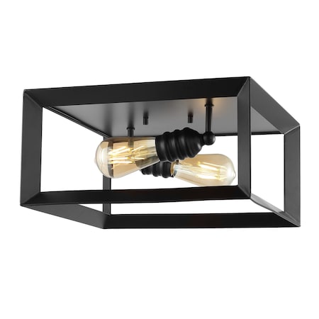 Jonathan Y Marfa Square 13" 2-Light Iron Modern Farmhouse LED Flush Mount, Oil Rubbed Bronze JYL7563A