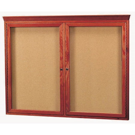 Aarco Enclosed Bulletin Board Cherry Stained Red Oak Frame and Crown Molding, 36''Hx48''W, Two Door CBC3648RC