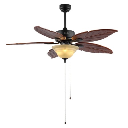 Jonathan Y Poinciana 52" 3-Light Coastal Bohemian Iron/Wood Palm Leaf LED Ceiling Fan w/ Pull Chain, Dark Brown JYL9720B