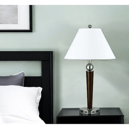 Homeroots 29" Nickel Metal Geometric USB Table Lamp With White Empire Shade 524758