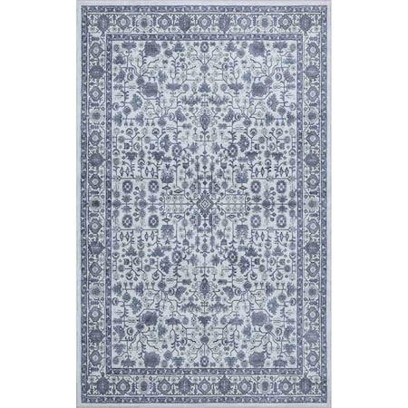 Jonathan Y Subtlety Medallion All-Over Floral Border Non-Slip Machine-Washable Blue/Ivory 5ft x 8ft Area Rug WSH504G-5