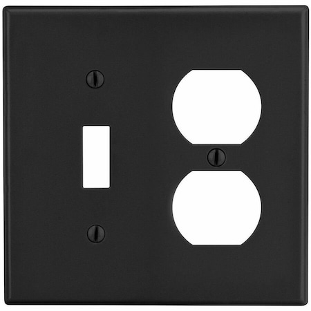 Hubbell Wiring Device-Kellems Duplex Receptacle Wall Plate, Number of Gangs: 2 Plastic, Satin Finish, Black P18BK
