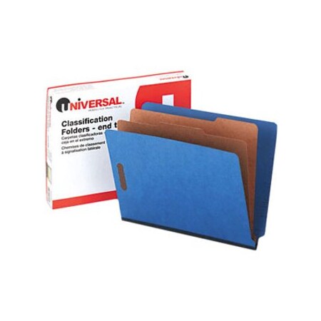 Universal Universal Pressboard End Tab Classification Folders, Letter, Six-Section, Blue, 10/Box 10318