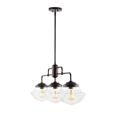 Jonathan Y Avery 37.5" 3-Light Industrial Farmhouse Rustic Iron/Glass Linear LED Pendant, Oil Rubbed Bronze/Clea JYL7588A