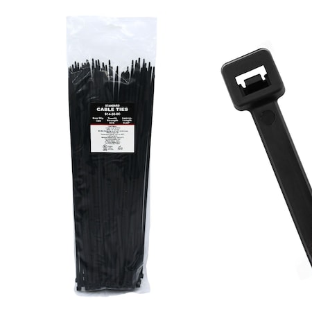 Cable Ties Unlimited Cable Tie, 14 in L, 50 lb Strength, 4 in Max Bundle Dia, Nylon 6/6, UV Resistant, Black, 100PK S14-50-0C
