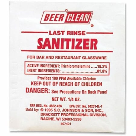 Diversey Beer Clean Last Rinse Glass Sanitizer, Powder, .25oz Packet, PK100 90223