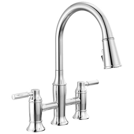 Delta Renaldi Two Handle Pull-Down Bridge Kitchen Faucet Lumicoat Chrome 2384L-PR-DST
