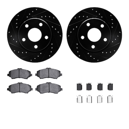 Dynamic Friction Co DFC Brake Rotor - Dimpled & Slotted - Black w/5000 Brake Pads & HW Kit 8512-42032