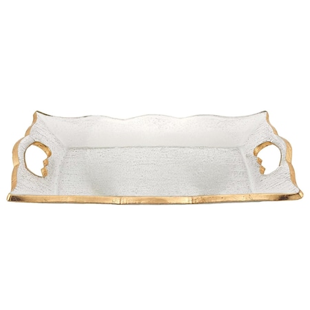 Homeroots 11in Clear And Gold Seeded Glass Serving Tray With Handles 375752