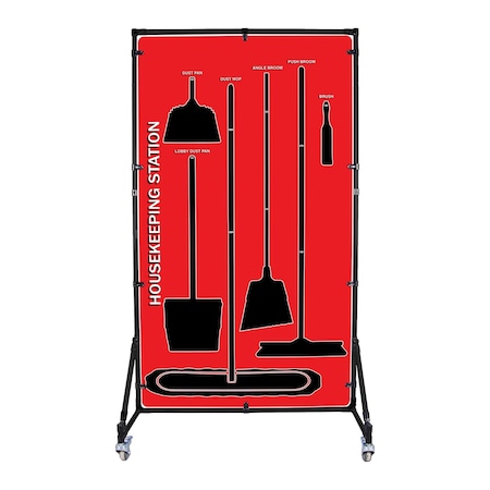 5S Supplies Housekeeping Shadow Board Broom Station V2, Red / Black Shadows, No Broom + Stand HSB-V2-RED-BO-STAND