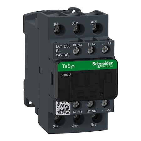 Schneider Electric IEC Magnetic Contactor, 1NC/1NO, 24V DC, 3 P, Non-Reversing, Screw Clamp LC1D38BL