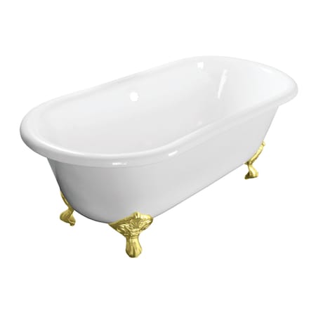 Kingston Brass 60" Cast Iron Oval Double Ended Clawfoot Tub, No Faucet Drillings, White/Polished Brass VCTND603017NB2