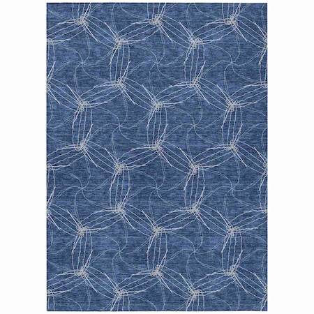 Homeroots 5' X 8' Navy Blue And Ivory Geometric Washable Indoor Outdoor Area Rug 614090