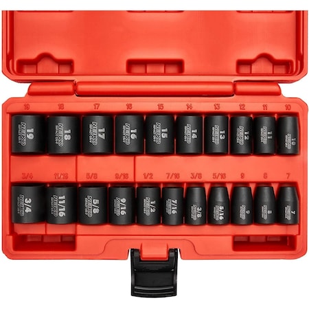 Neiko 0.375 in Dr. Impact Socket Set, SAE and Metric, Shallow 02432A