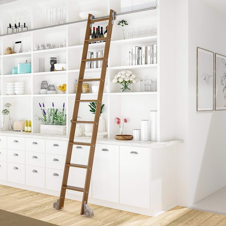 Quiet Glide 8.92 ft. Walnut Sunburst Wheel Satin Nickel Rolling Ladder, 12 ft. Rail QG.210-9WA-12-H.02