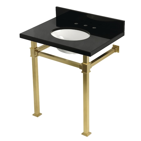 Kingston Brass 30-Inch Black Granite Console Sink with Stainless Steel Legs, 8-Inch, 3-Hole KVPK30KOQ7