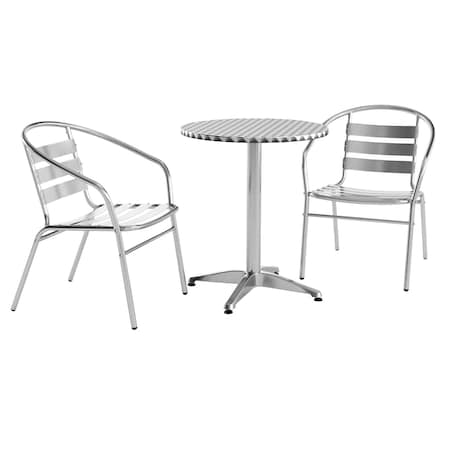 Flash Furniture Round Table Set, Aluminum, Plastic, Stainless Steel, Grey TLH-ALUM-24RD-017BCHR2-GG