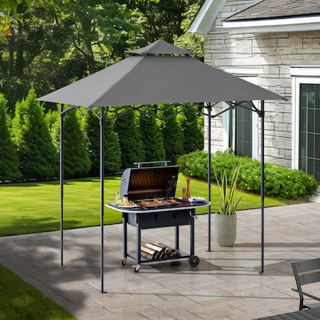 Sunjoy 8ft x 5ft Double Roof Grey Pop up Grill Gazebo with Portable Bag and Remote Control Light A103006111