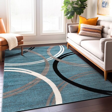 World Rug Gallery Modern Wavy Circles Design Area Rug 12 ft x 15 ft Blue 377BLUE12X15