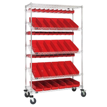 Quantum Storage Systems WIRE CART SLANT SHELVES WITH 44 BINS WRCSL5-74-1836-104220RD