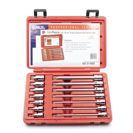 Genius Tools 14PC 3/8in Dr. Long Triple Square Bit Socket Set BS-314MX