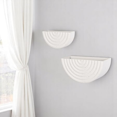 Homeroots Set of Two White Metal Geometric Half Moon Wall Planters 608676