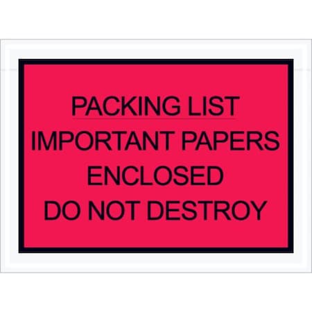 Zoro Select Packing List Envelopes, Red, PK1000 PL412