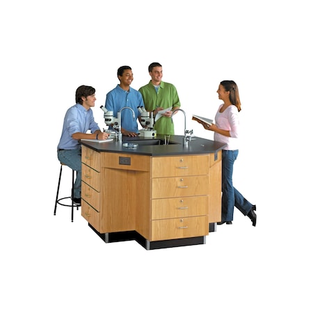 Diversified Spaces Octagon Workstation with Drawers, Oak, Wood Frame, 62 in W, Red 1644K