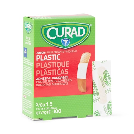 Medline CURAD Plastic Adhesive Bandage, 3/8in x 1.5in, 100 Bandages/Box, 100PK NON25509Z