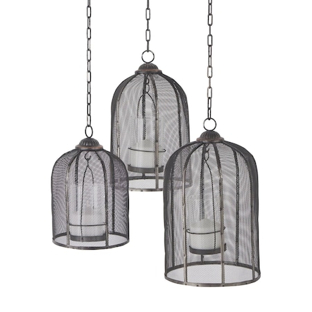 Homeroots Set of Three Black Distressed Geometric Metal Lantern Candle Holders, 3PK 609329