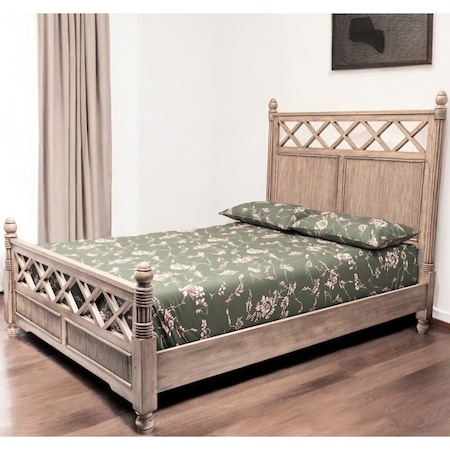 Homeroots Natural Carved Geometric Solid Wood Queen Bed Frame 571391