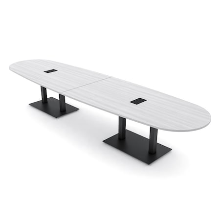 Skutchi Designs Boval Conference Table With Power, 48 in W, 168 in L, White HAR-BOVL-48X168-DOU.BK-WA7976-EBLK