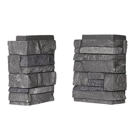 Durakwik Stone Siding Corner, 13 in L, 10 in W, 4 in Thick, Interlocking Edge, Ledgestone Profile, Volcano Ash, 4PK 308VAC