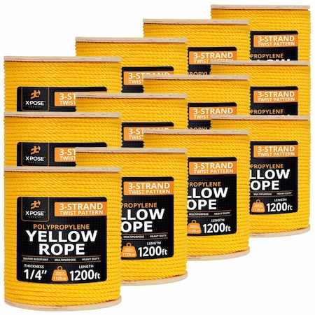 Xpose Safety 1/4in x 1200 ft Twisted Polypropylene Rope, Yellow, 12PK YPR14-1200-12-X