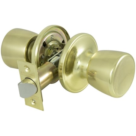 Prosource Passage Knob, Metal, Polished Brass, 2-3/8 to 2-3/4 in Backset, 1-3/8 to 1-3/4 in Thick Door TS730V-PS