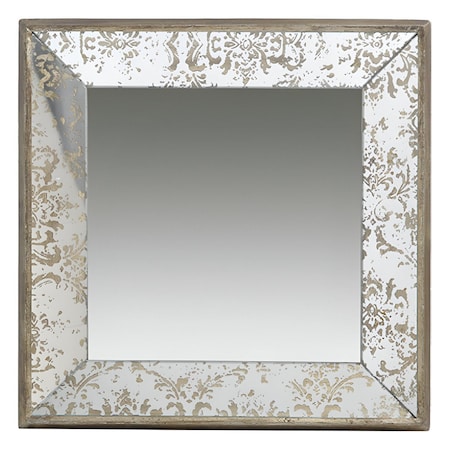 Homeroots 15" Brown Square Framed Antiqued Damask Accent Mirror 485126