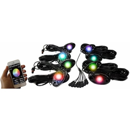 Race Sport Lighting Colorsmart 8-Pod Led Rock Light Kit, Rgb Multi-Color W/ Black RSLD8KITCS