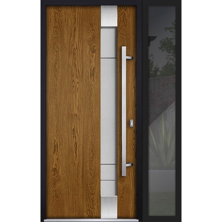 Vdomdoors Steel Door Deux 1713 Natural Oak Sidelight Exterior Black Window Stainless Inserts Single Modern Pa DEUX1713EXD-OAKB-W36+14 x H80-Left-hand Inswing