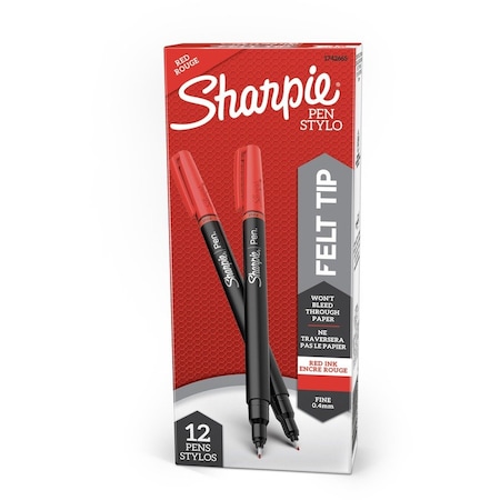 Sharpie Stick Permanent Pen, Fine 0.5 mm, Red PK12 1742665