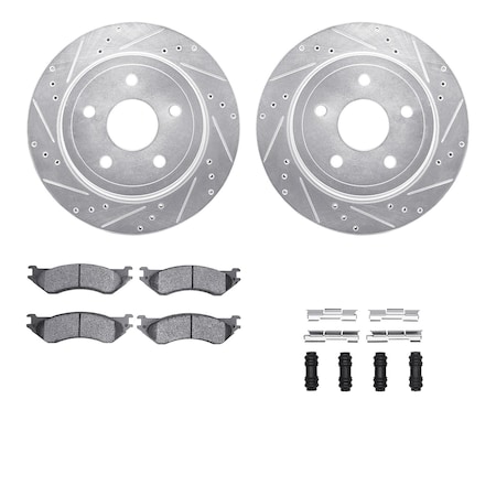 Dynamic Friction Co DFC Brake Rotor - Drilled & Slotted - Silver- Heavy Duty Brake Pad includes Hardware 7412-40019