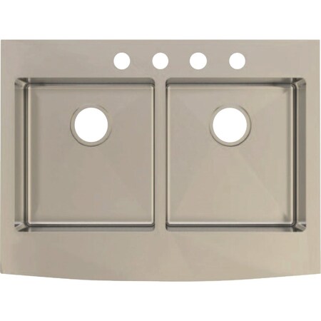 Cmi Compass Manufacturing Double Bowl 33'' x 25 In x 8'' Stainless Steel Curved Front Apron Farm Sink 482-6886