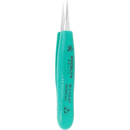 Excelta Tweezers, Cobalt, 4" L, Straight, Point M-3-CO-ET