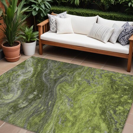 Homeroots 10' X 14' Olive Green And Lime Green Abstract Washable Indoor Outdoor Area Rug 577834