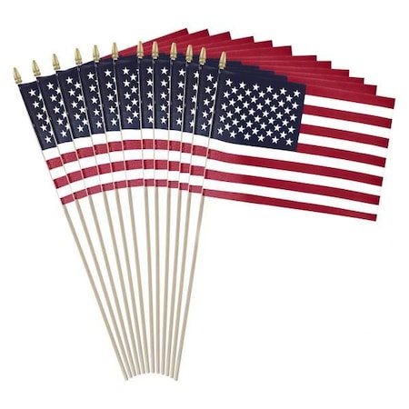 Afs Hand Held USA Flags 16in rod, 12in x 8in Banner, 12PK 195US