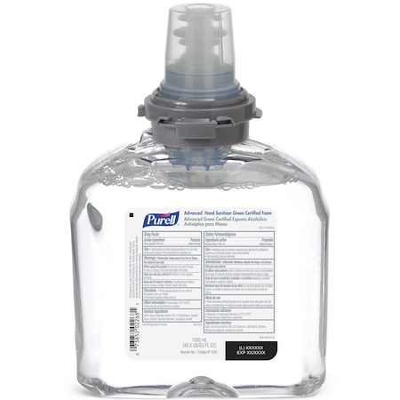 Purell Hand Sanitizer, Green Certified, Foam, 1200mL TFX Refill, PK2 5391-02