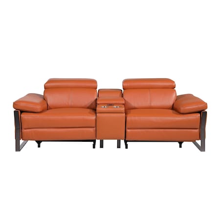 Homeroots 90in Orange and Black Italian Leather Power Reclining Loveseat With Storage 720563